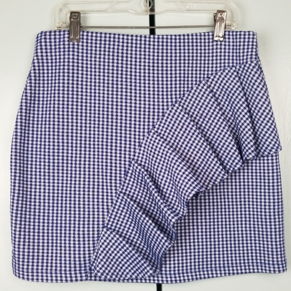 Topshop blue gingham ruffle mini skirt size 6 *C7 - Picture 1 of 3